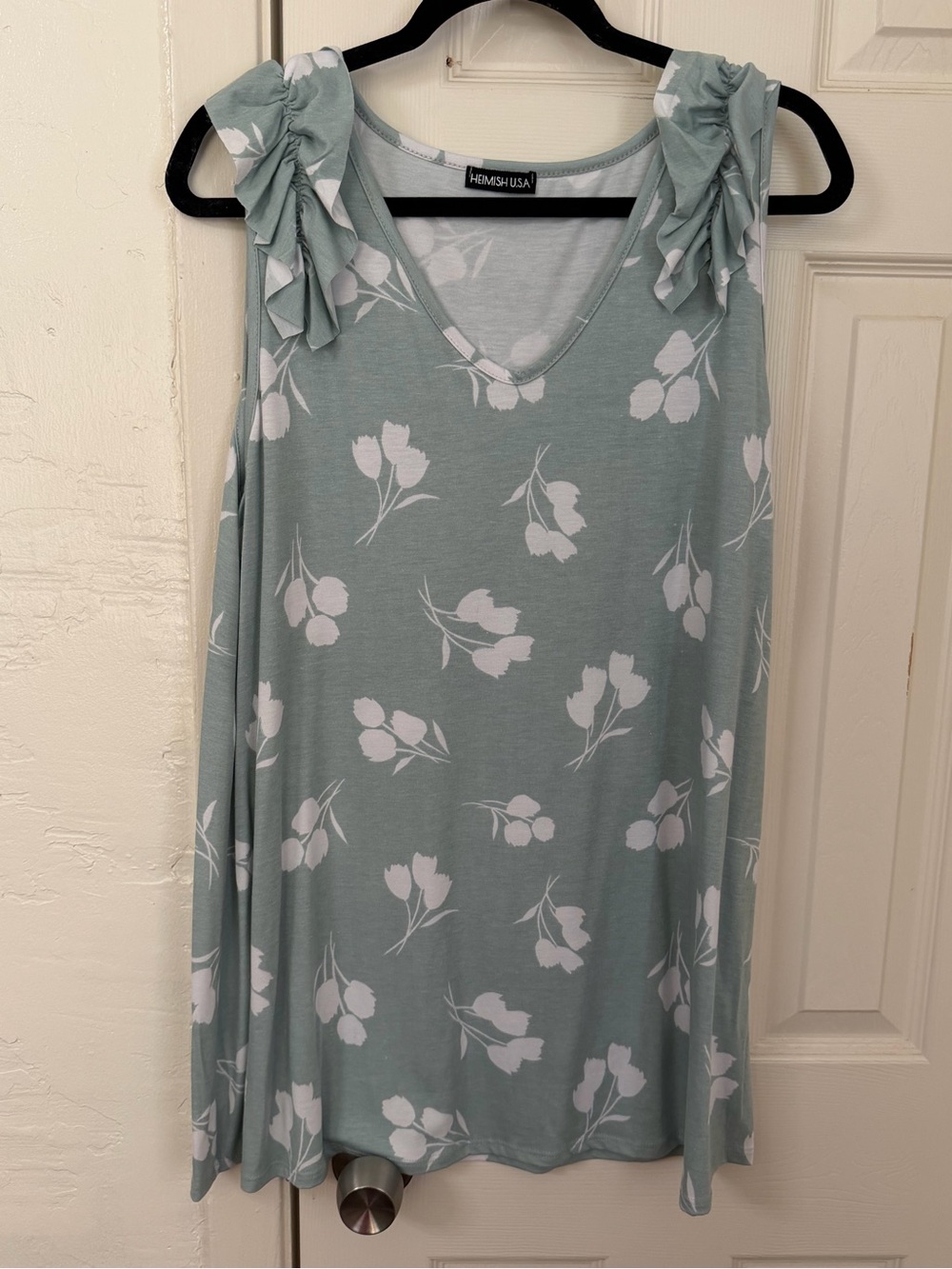 Heimish Sage Green Tank with Ruffled Should Straps - 3X